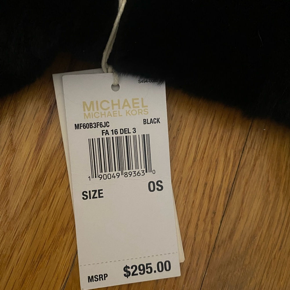 Michael Kors Black Fur Collar Hat with Pom Poms - Picture 2 of 4